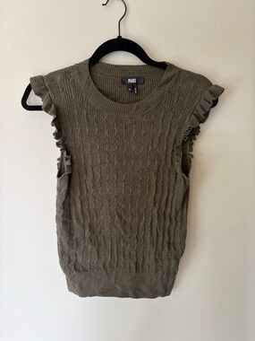 PAIGE Olive Cable Ruffle Sleeve Knit Tank